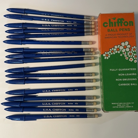 Vintage "U.S.A. Chiffon" Ball Pens by Berol USA 17 pens original box 1960’s/70’s - Picture 3 of 13